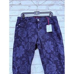 Elle women's Floral Skinny Jeans dark blue tonal floral print Size 12 R. NWT